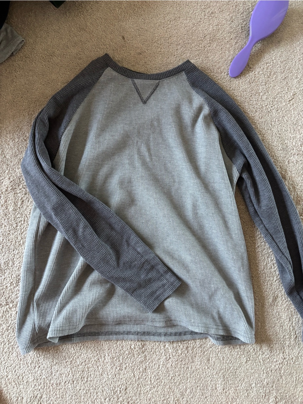 Edikted Two-Tone Gray Raglan Waffle Long Sleeve Tee